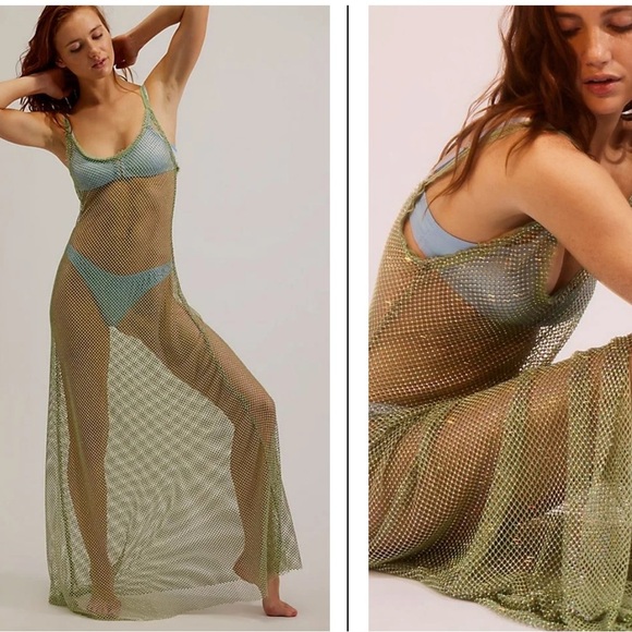 Free People Filter Finish Slip Dress Mountain Green Size M Medium Beautiful - Picture 1 of 3